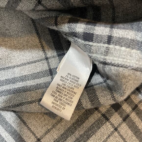 BONOBOS Men’s Plaid Gray Black Checks Long Sleeve Cotton Shirt Sz Medium - Picture 7 of 8